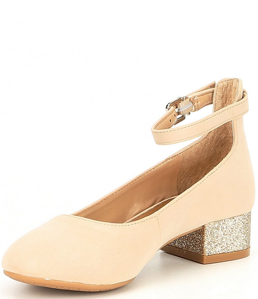GB Girls Radiant-Girl Microfiber Ankle Strap Glitter Block Heel Dress Pumps (Youth)