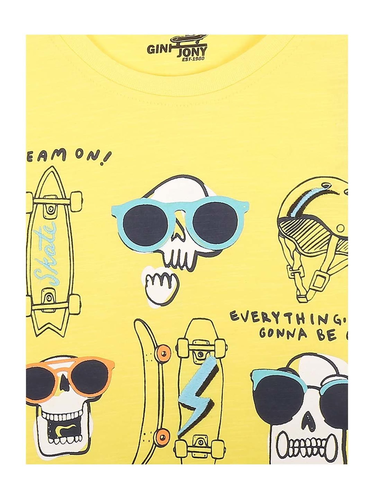 Gini & Jony Boys Yellow Cotton Printed T-Shirt