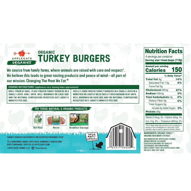 Applegate Organic Turkey Burger - Frozen - 16oz/4pk