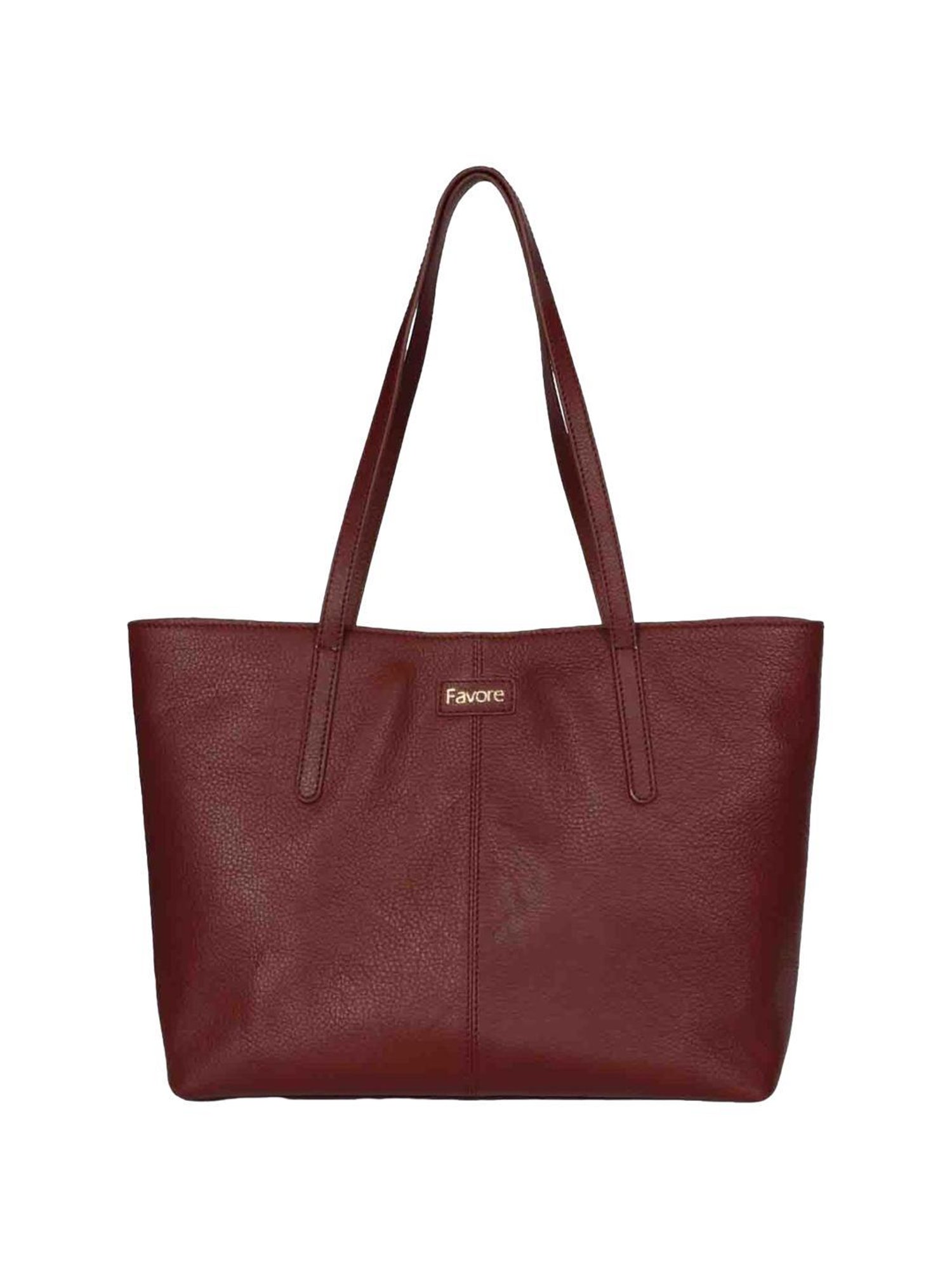 Favore Red Solid Medium Tote Handbag