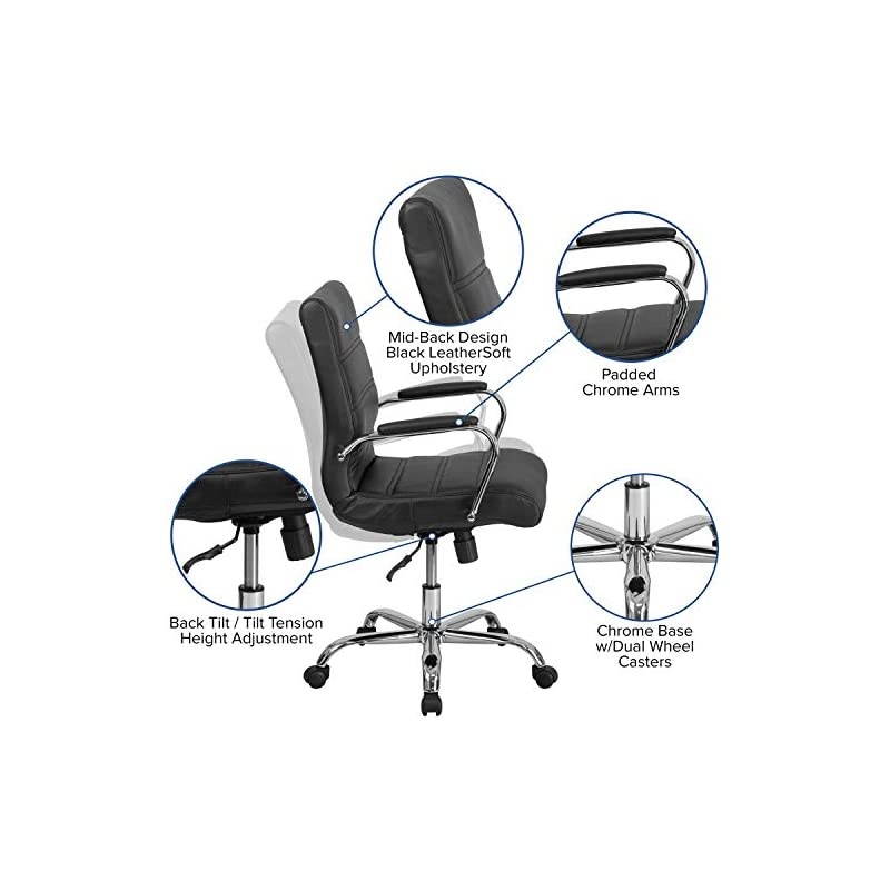 Mid-Back Black LeatherSoft Executive Swivel Office Chair with Chrome Base and Arms