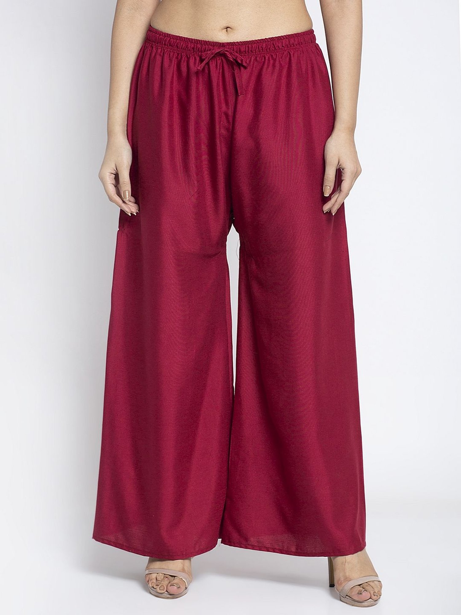 Gracit Maroon Flared Fit Palazzos - Pack Of 2