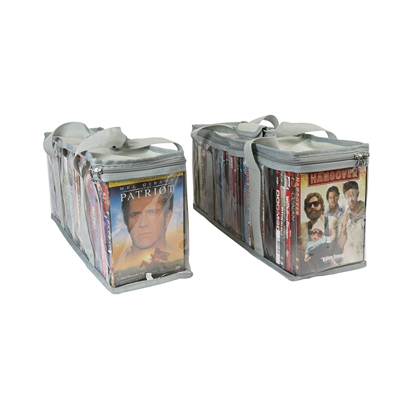 Co Premium DVD BluRay Storage Bags Portable DVD Media Case Holder For Movies Video Games Blue Ray Entertainment Library Visible Plastic Zipper Case Organizer Set of 2 Gray