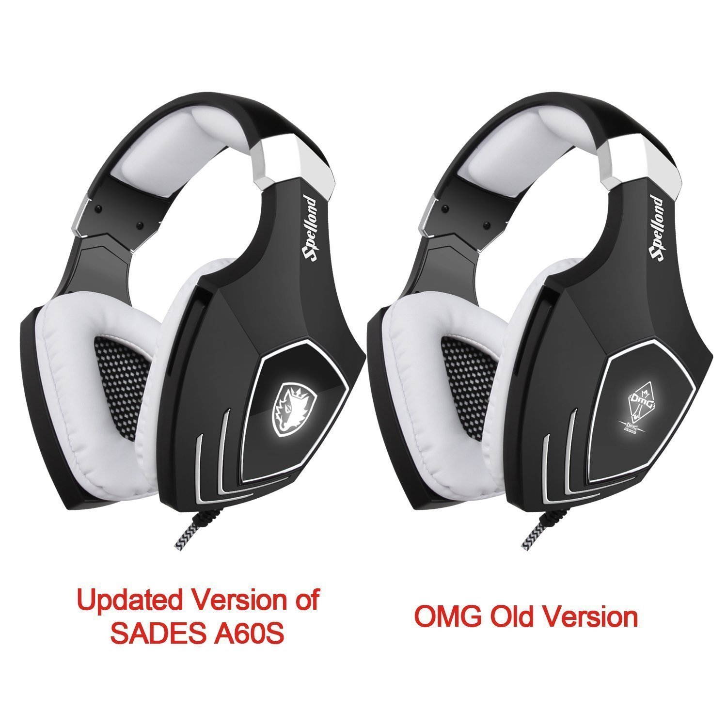 [2017 Newly Updated USB Gaming Headset] SADES A60/OMG Computer Over Ear Stereo Headsets Heaphones With Microphone Noise Isolating Volume Control LED Light (Black+White) For PC And MAC