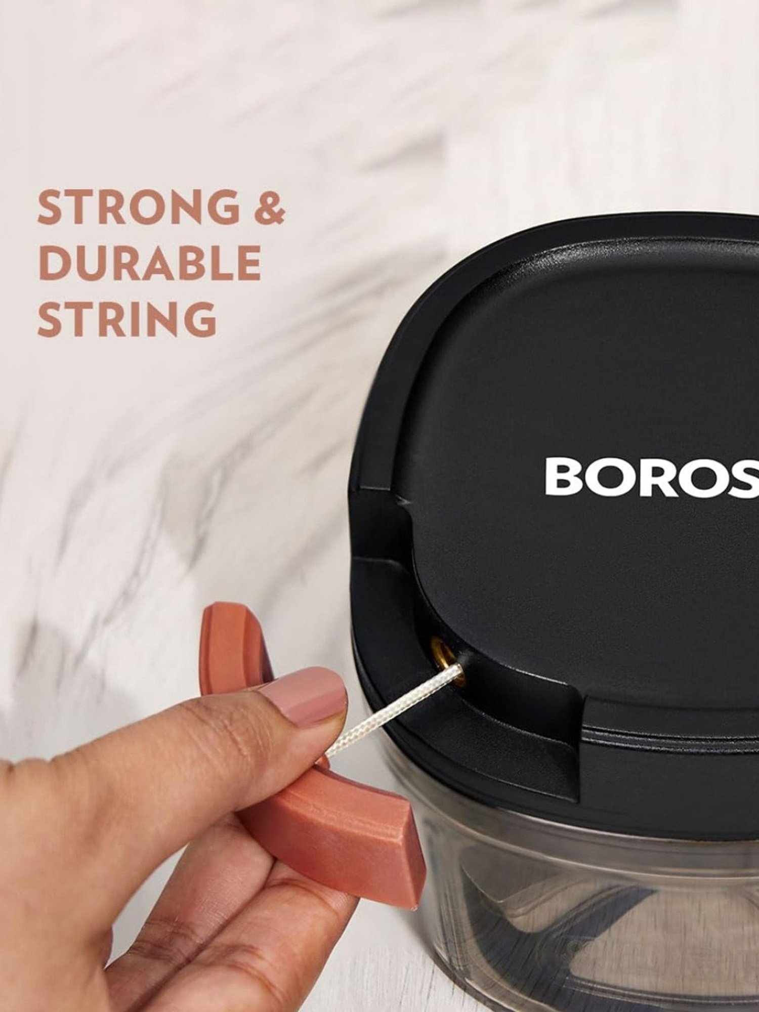 Borosil Chopper 600 ml with 3 Blades & Durable String (Black)