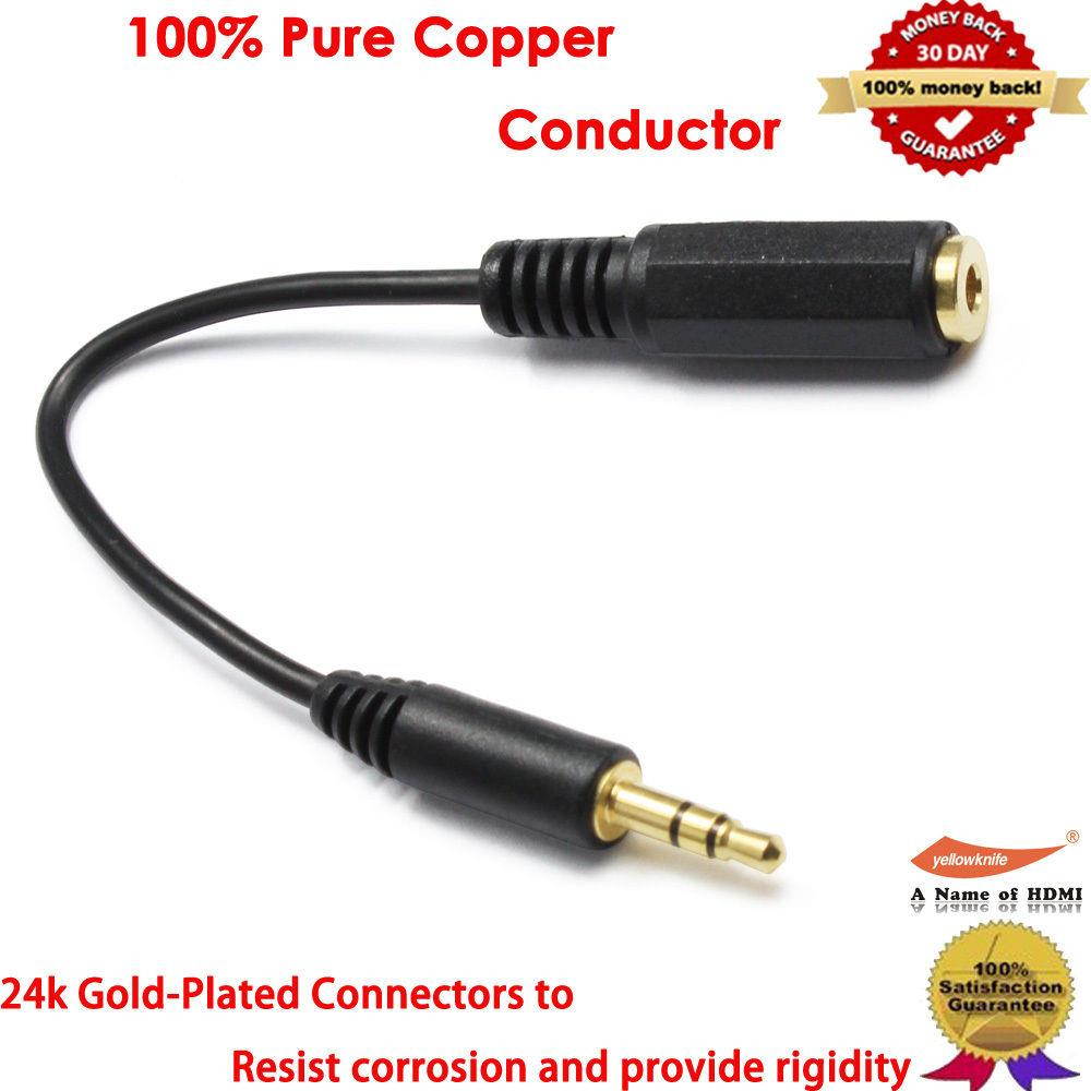Gold 6 inch / 15CM 3.5 mm Male/Female Stereo Audio Extension Cable Black
