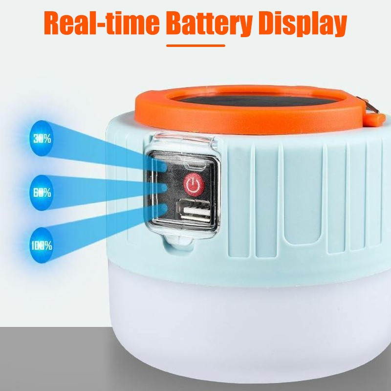 Remote Control Solar LED Camping Lantern USB Rechargeable Light Bulb Tent Light Solar Bulb Light-Digital Display