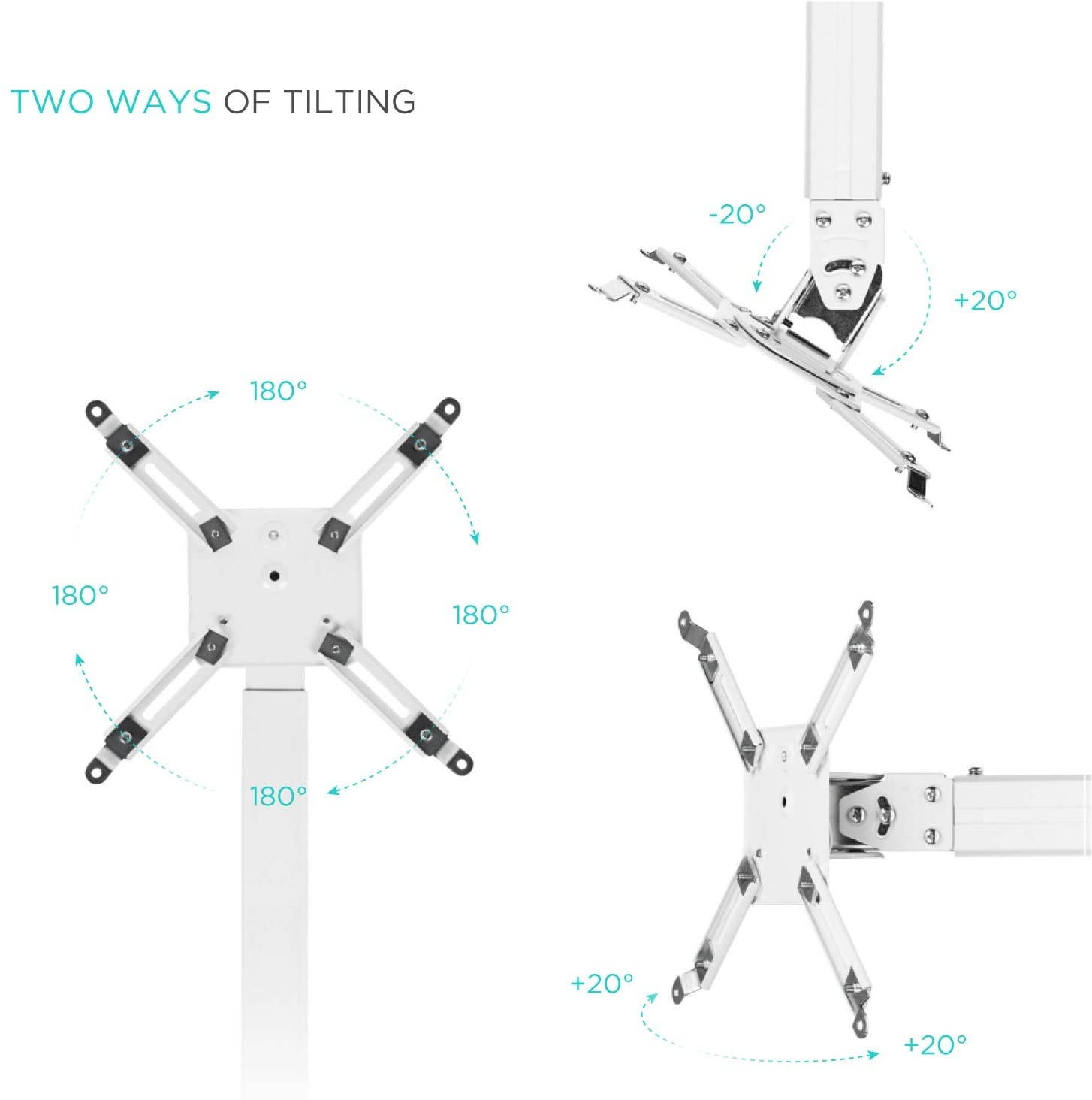 ONKRON Universal Ceiling Projector Mount Height Adjustable Mounting Bracket up to 22 LBS White K3A