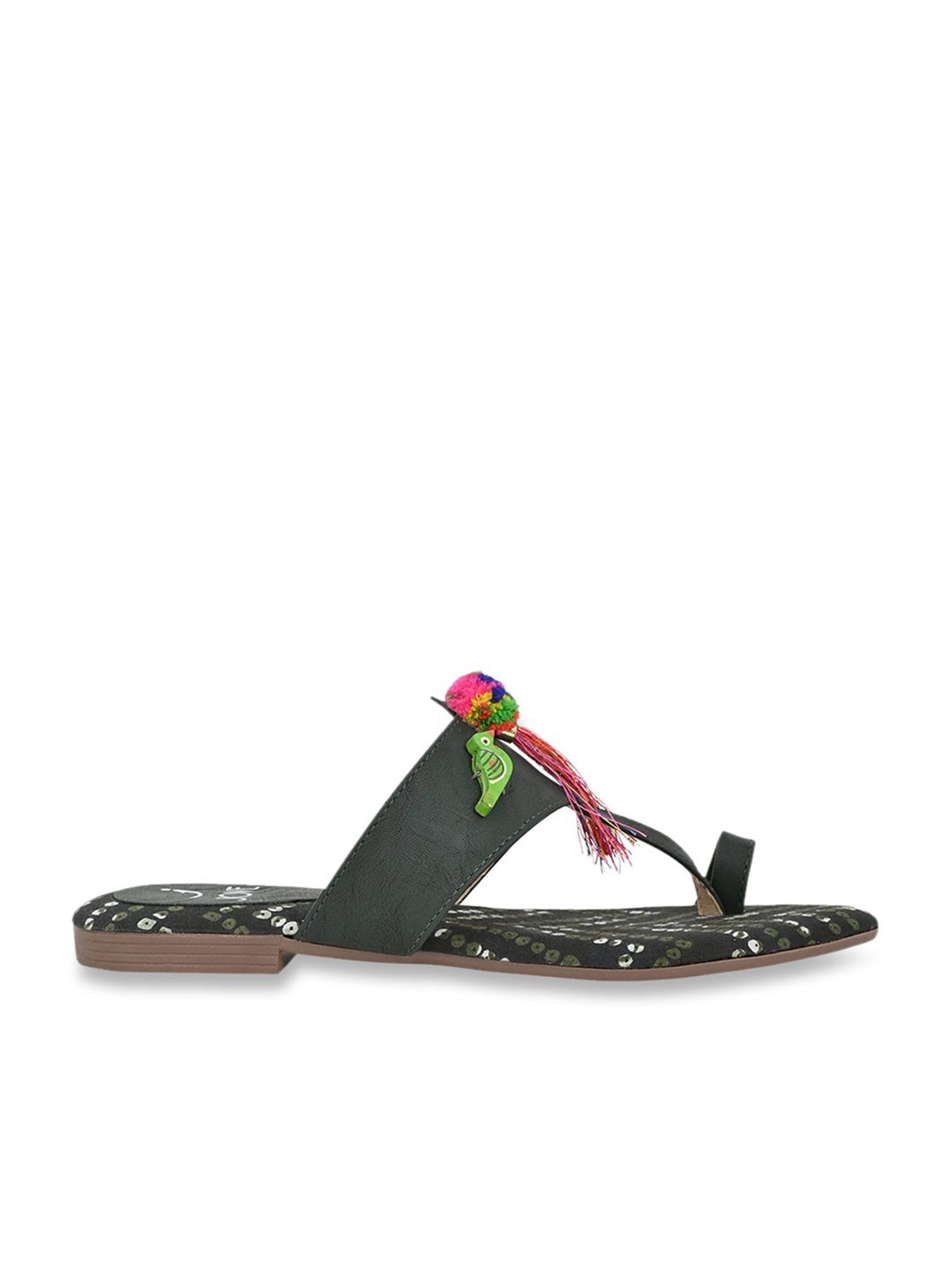 Jove Women's Pine Green Toe Ring Sandals