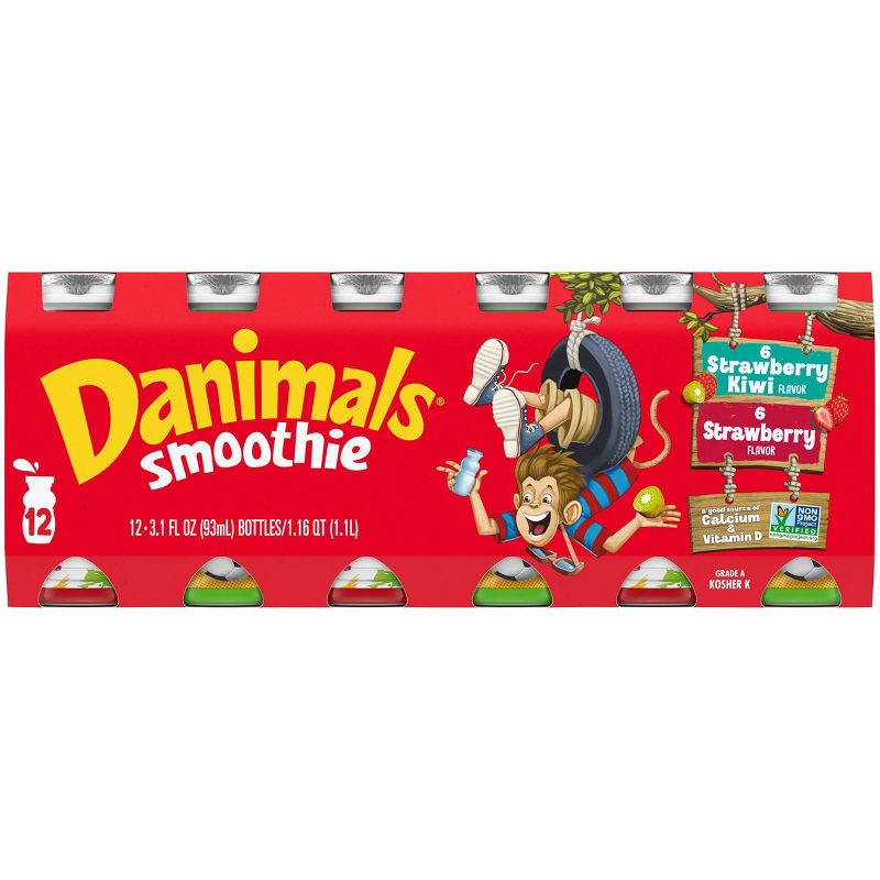 Dannon Danimals Strawberry Explosion and Strikin' Strawberry Kiwi Kids' Yogurt Smoothie Value Pack - 12ct/3.1oz Cups