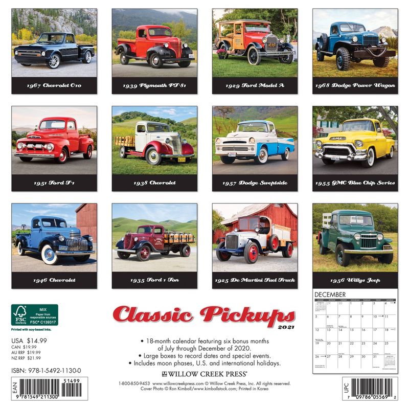 2021 Monthly Wall Calendar Classic Pickups - Willow Creek Press