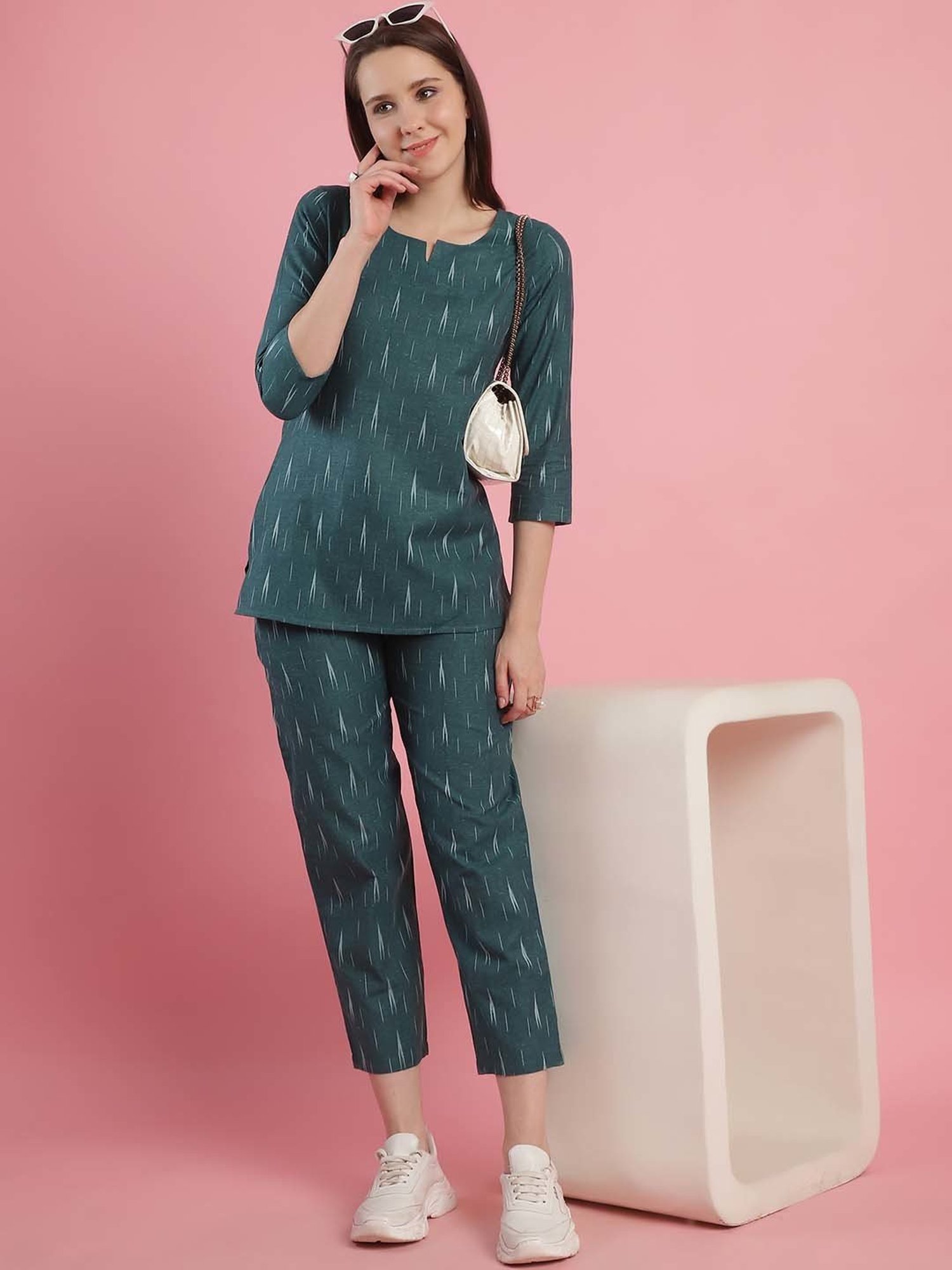 Prakrti Green Cotton Printed Top Pant Set