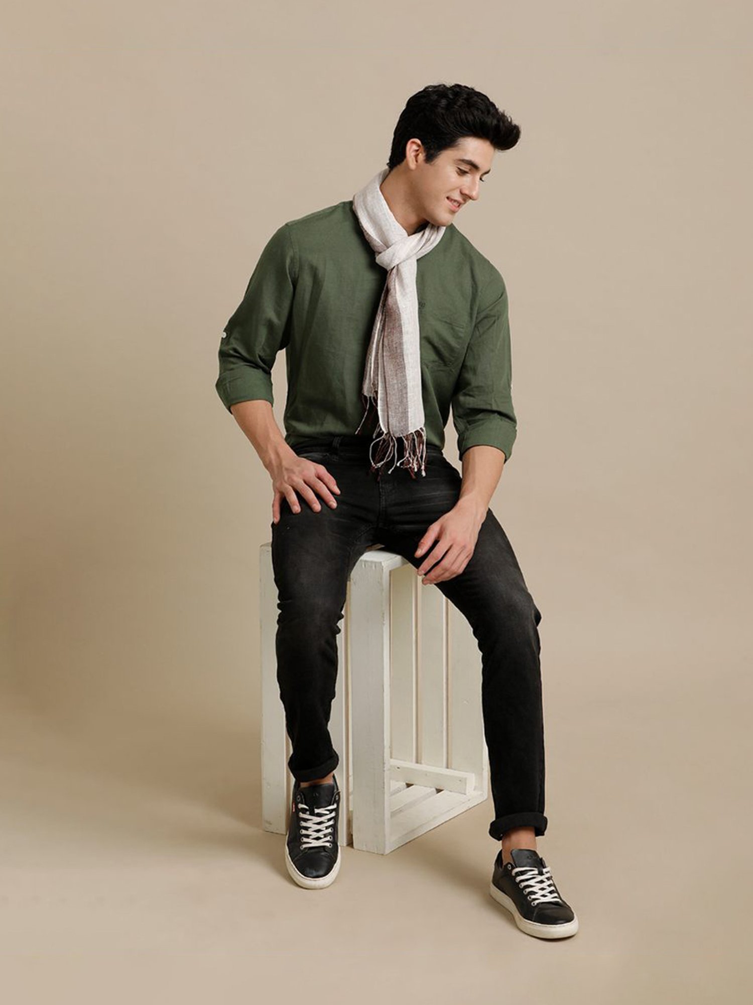 Linen Club Brown Striped Pure Linen Stole