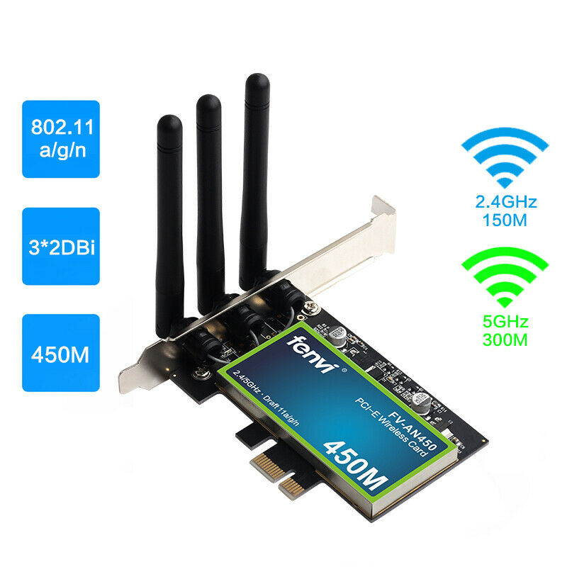 450Mbps 2.4G/5G Wireless WiFi LAN Card PCI-E X1 Network Adapter For PC Desktop