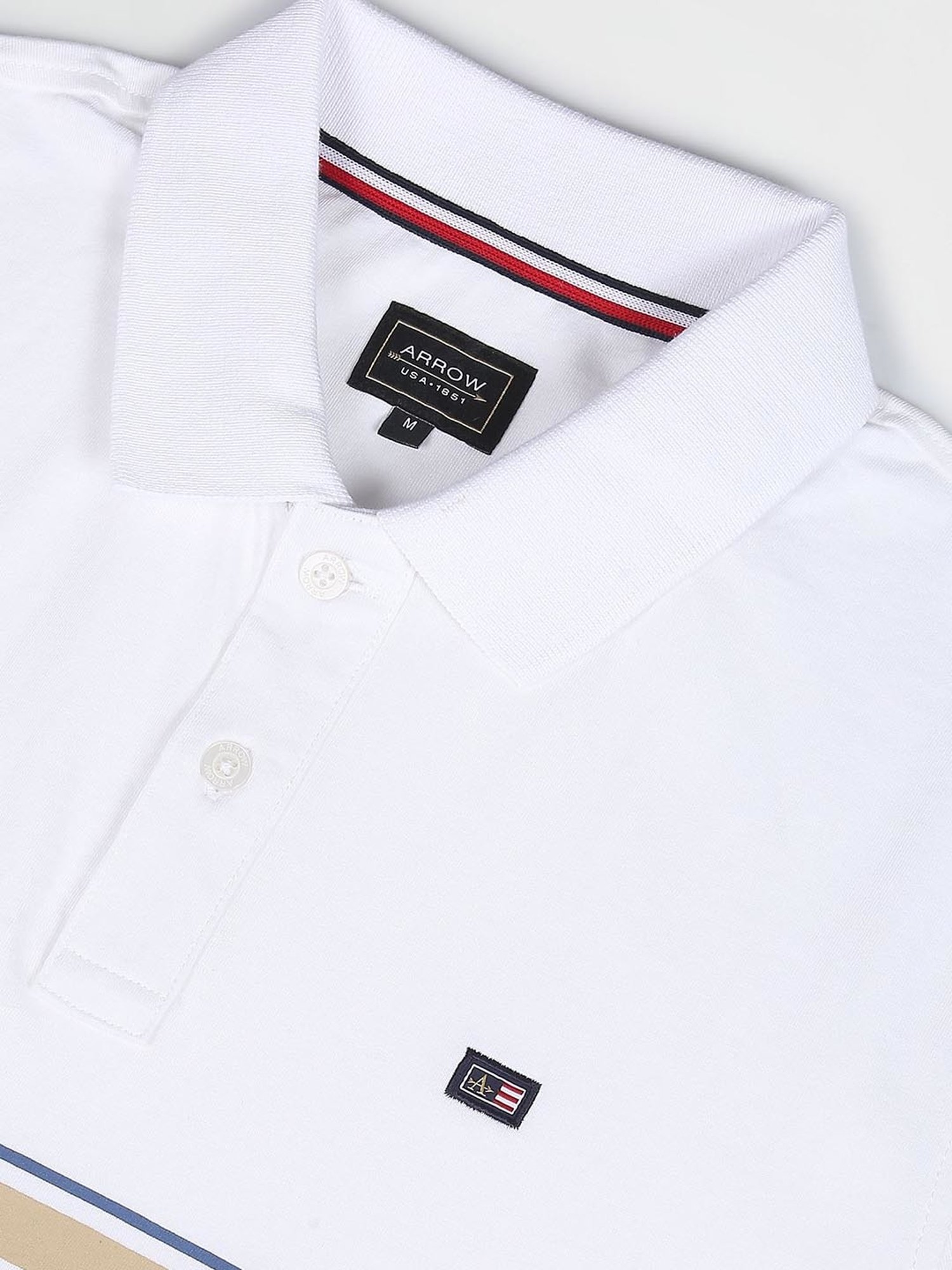 Arrow Sport White Cotton Regular Fit Striped Polo T-Shirt