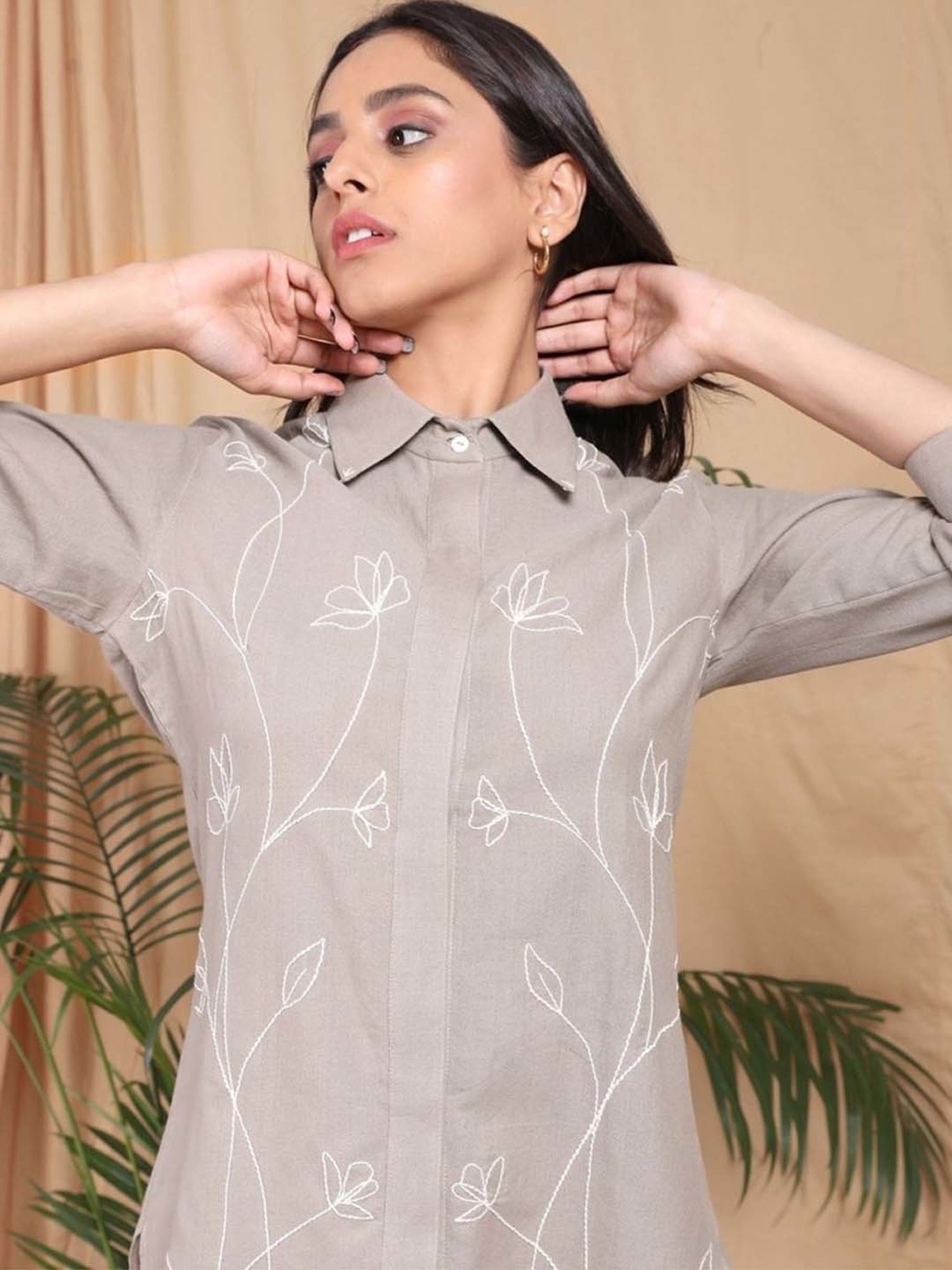 Mushio Brown Leher Handwoven Cotton Shirt