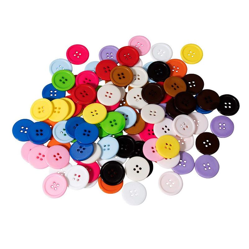 Genie Crafts 105 Piece Resin Buttons with 4 Hole for Crafts and Sewing, 4 Colors, 0.8"