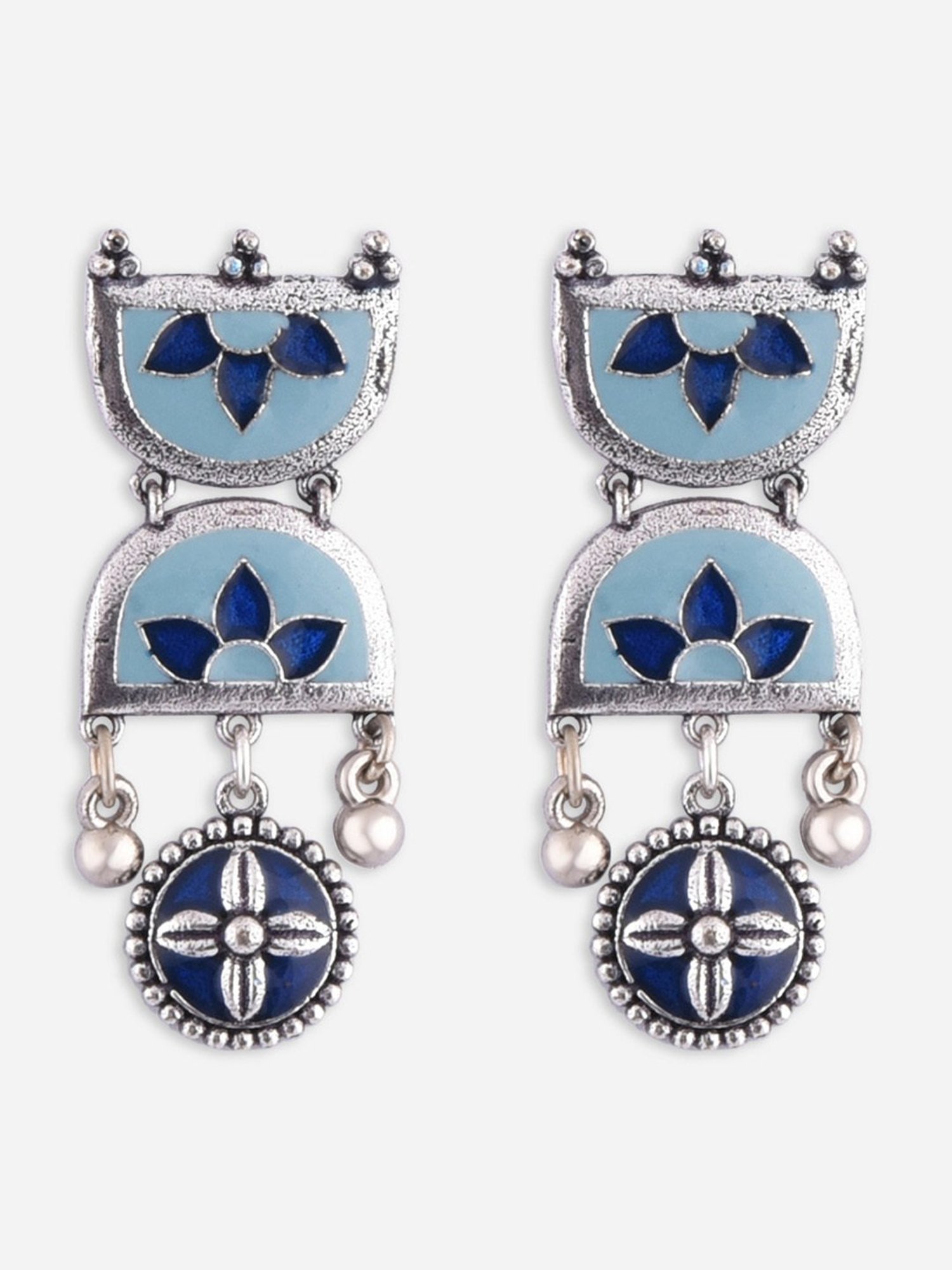 Fida Meenakari Metal Beaded Blue Dangler Earrings