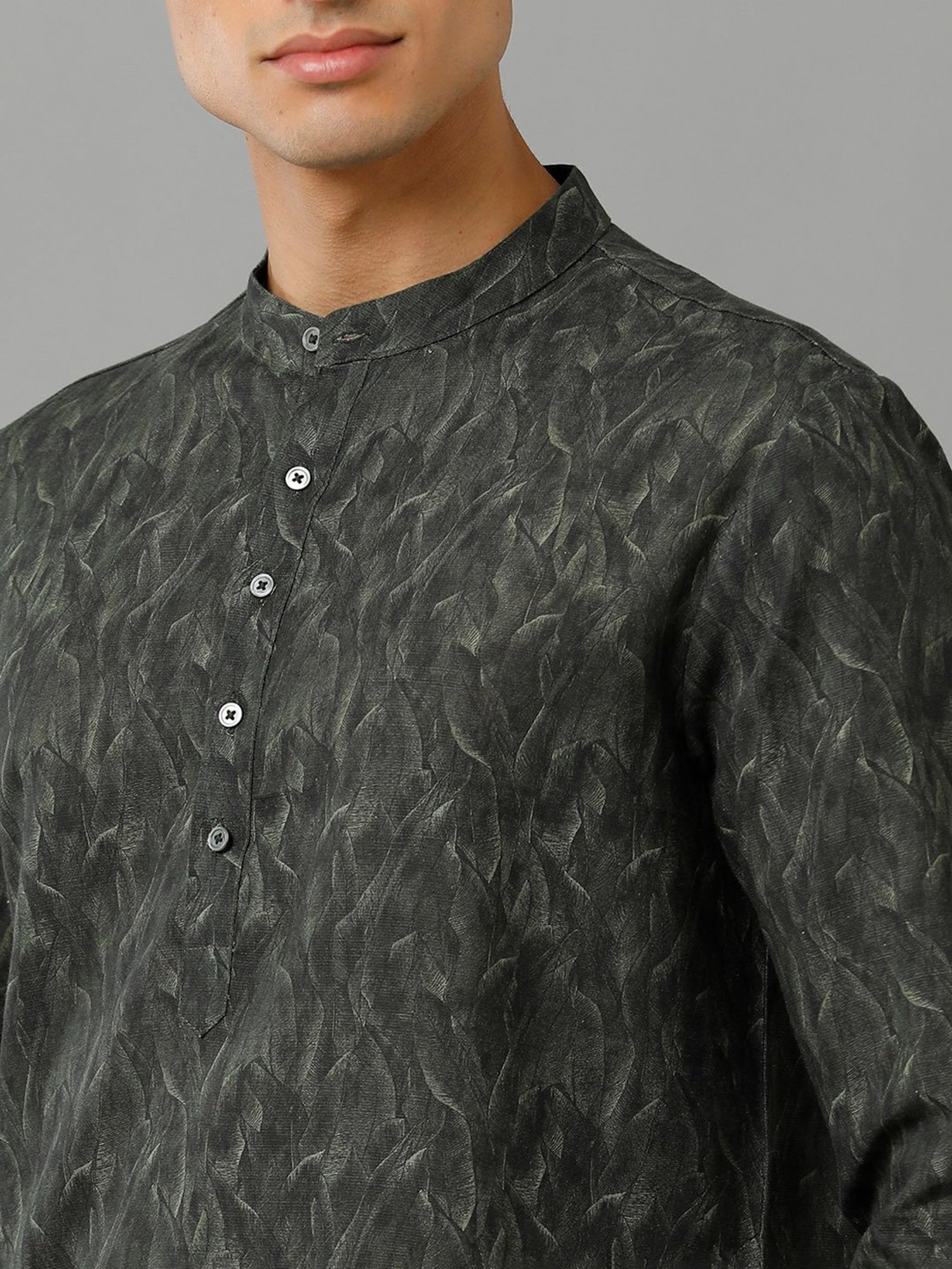 Linen Club Black Printed Linen Kurta