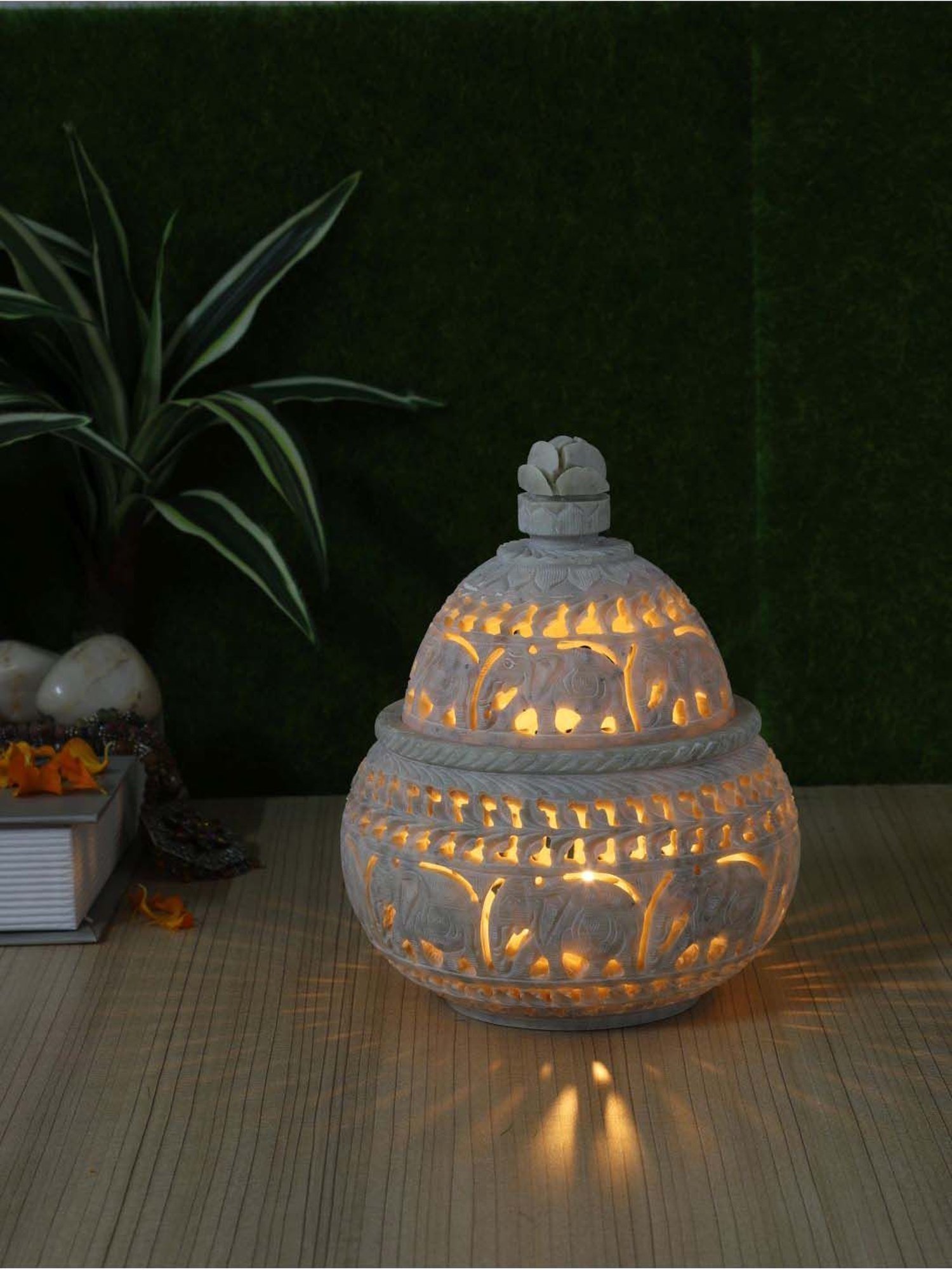 Aapno Rajasthan White Soapstone Tealight Holder