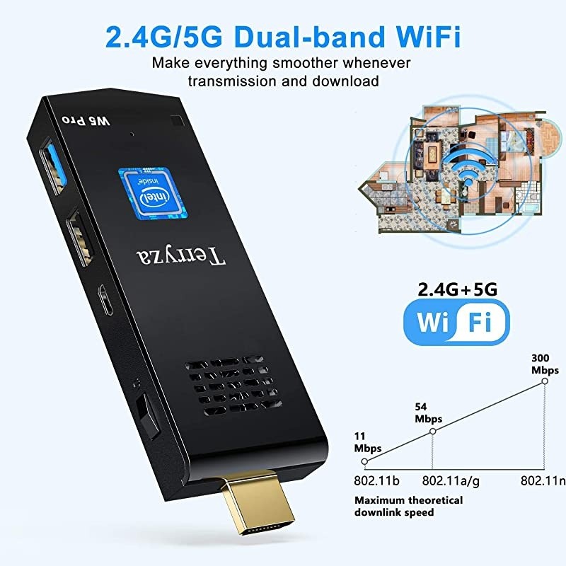Stick 8GB DDR3/120GB ROM Intel Atom Z8350 Windows 10 Pro 64bit Mini Computer Stick, Support Auto-on After Power Failure, Dual Band WiFi 2.4/5G,4K HD, BT 4.2