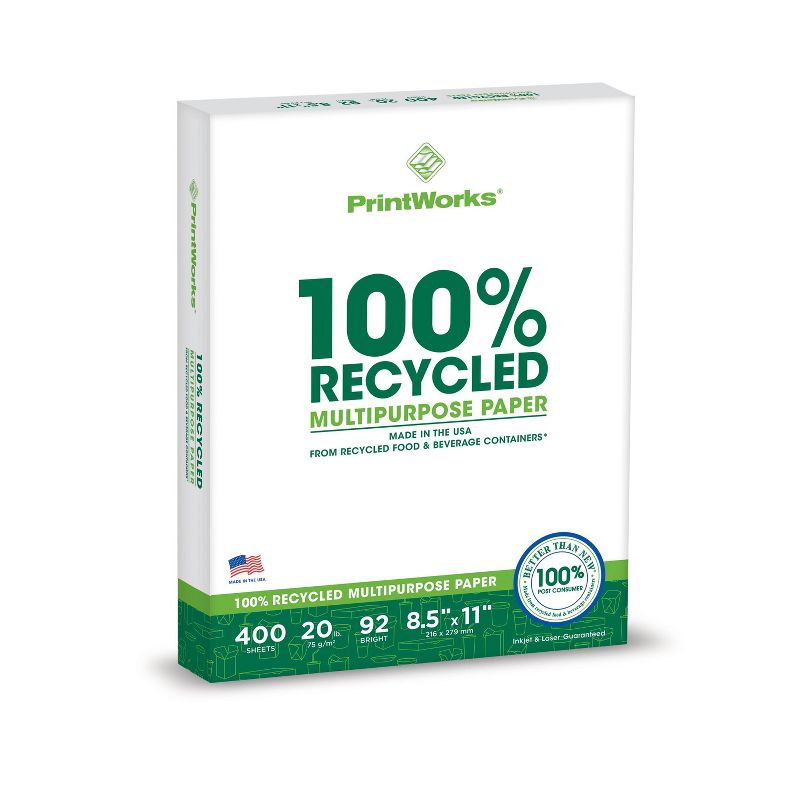 3pk 400 Sheets/Pack 20lb 100% Recycled Multipurpose Paper 8.5"x11" 92 Bright - PrintWorks