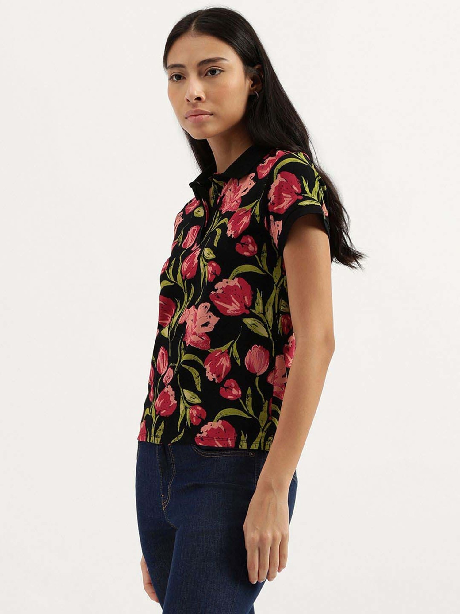 United Colors of Benetton Black Floral Print T-Shirt