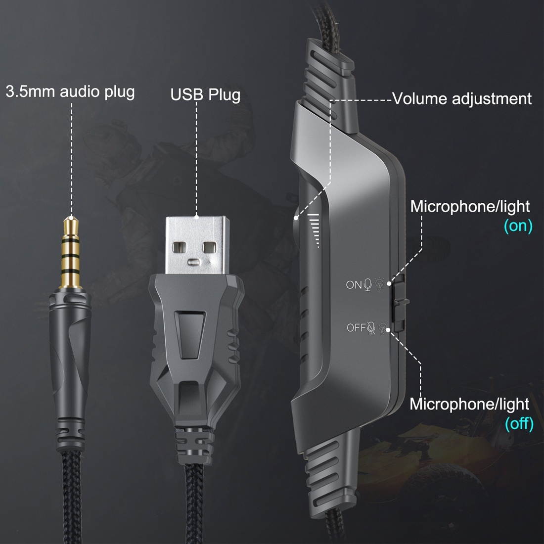 ONIKUMA K6 Over Ear Bass Stereo Surround Gaming Headphone with Microphone & Red Light