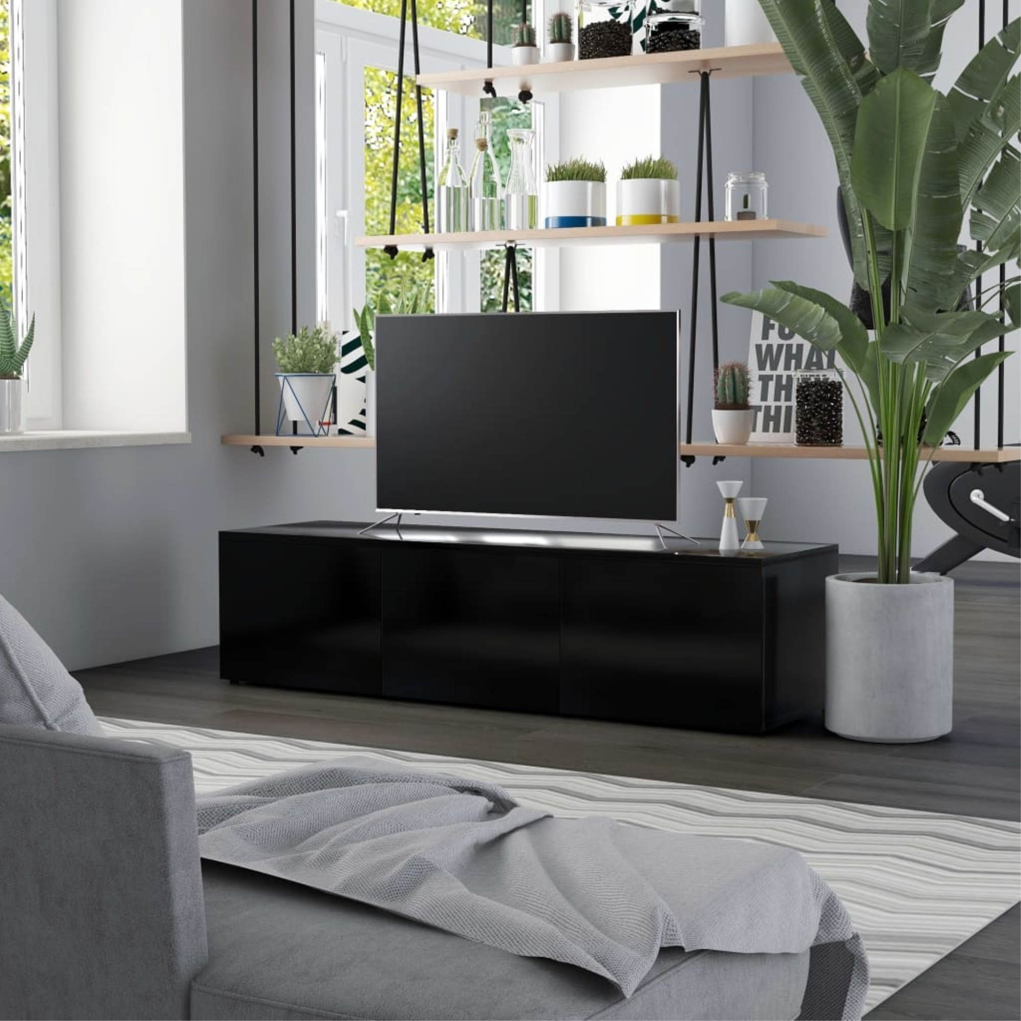 vidaXL TV Cabinet Black Chipboard Media Storage Stand Lowboard Home Furniture