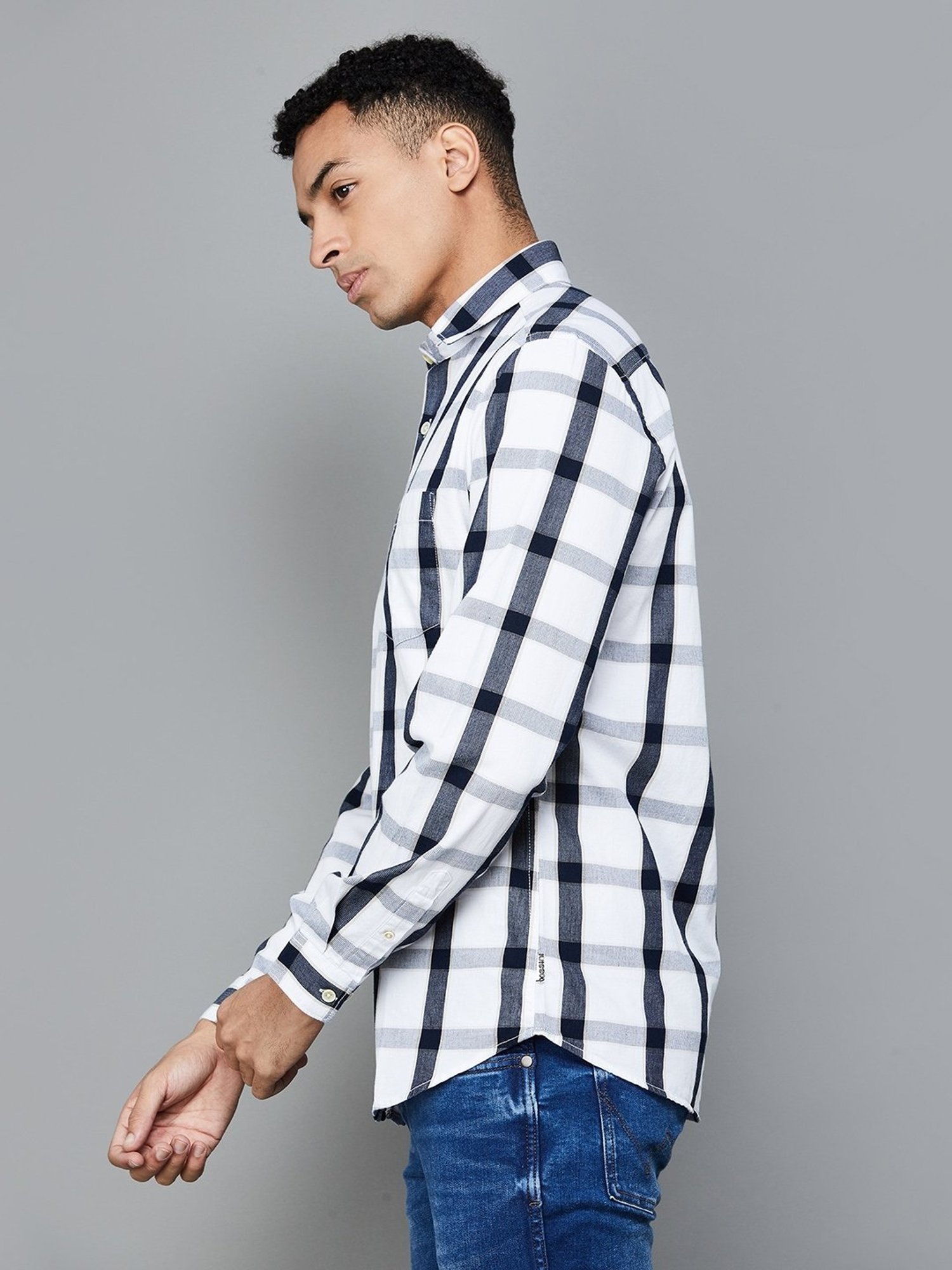 BOSSINI White Cotton Slim Fit Checks Shirt