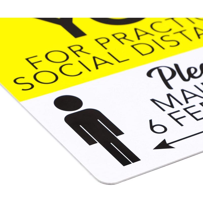 6-Pack Social Distance Safety Sign, Maintain 6 Feet Apart for Business Shop Office, Yellow, 7x7 inches