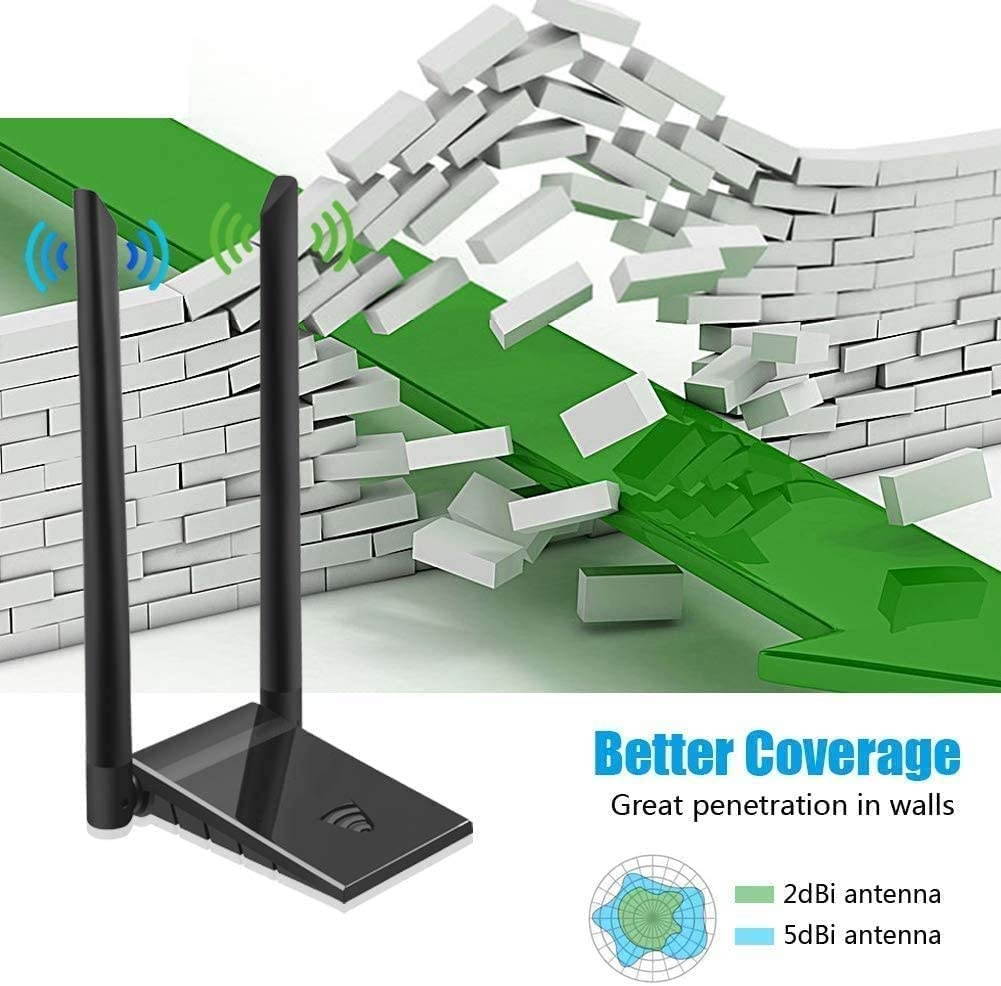 USB WiFi AdapterUSB 3.0 Cradle with Extension Cable Dongle Antenna 5.8GHz/867Mbps 2.4GHz/300Mbps Wireless AC 1200MbpsDual Band Network for Desktop Laptop Windows XP/Vista/7/8/10 MAC OS (Black)