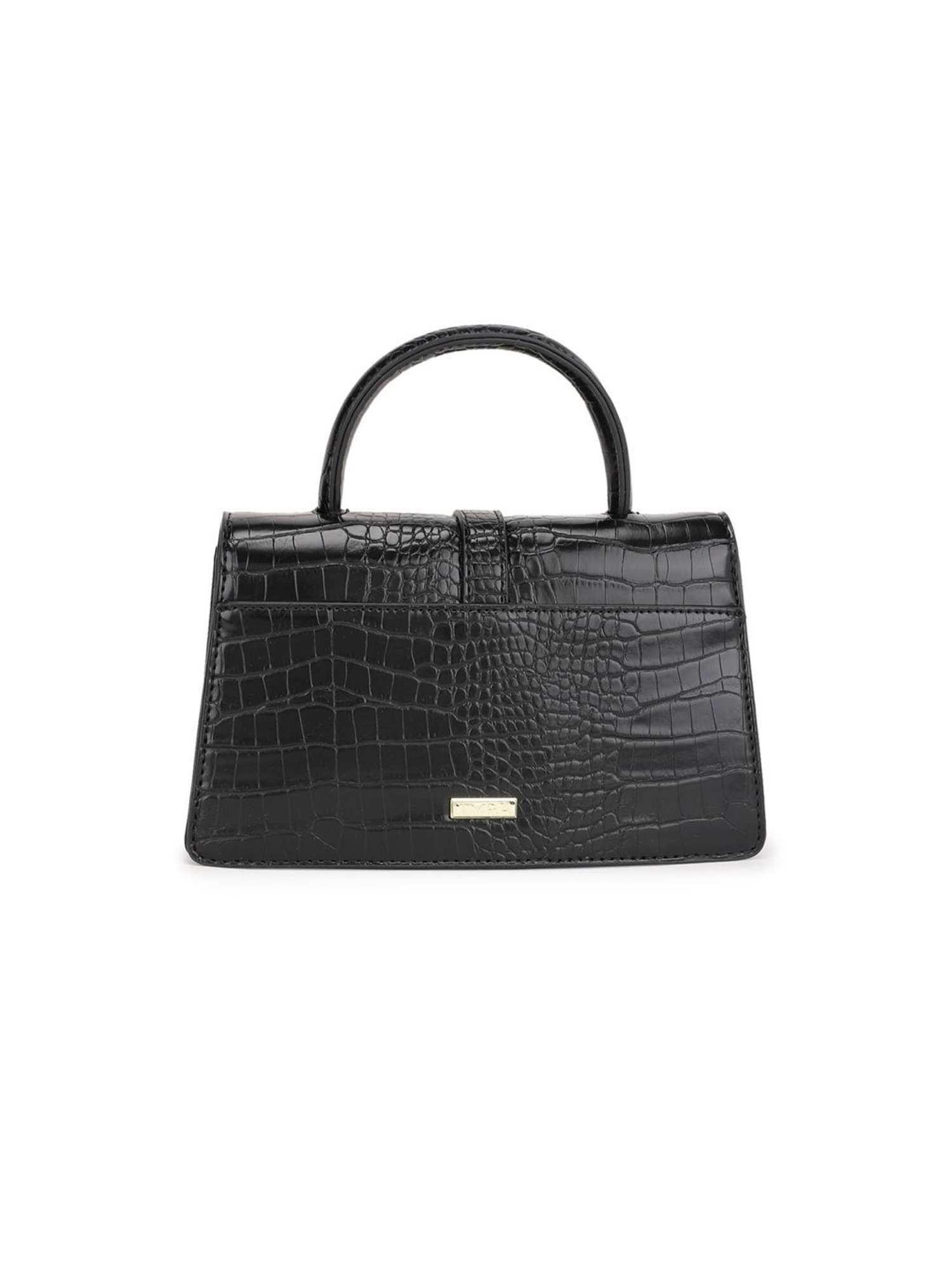 Tyra Isla Black Textured Faux Leather Satchel Handbag