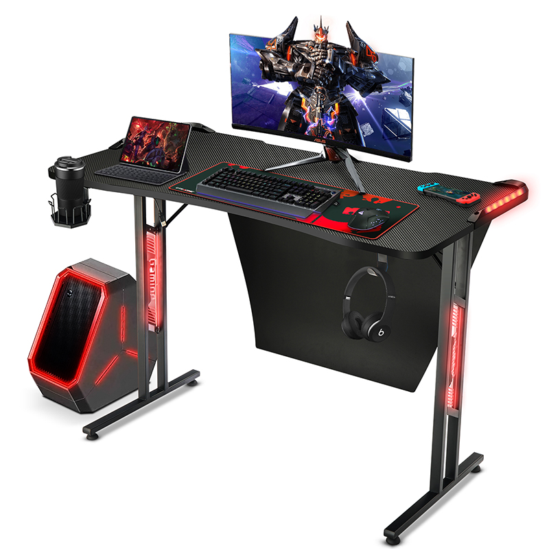 GTRACING Gaming Desk Computer Desk Racing Style Office Table Study Writing Table T Shaped Game Station for Home Office with Cup Holder, Headphone Hook and Privacy Baffle