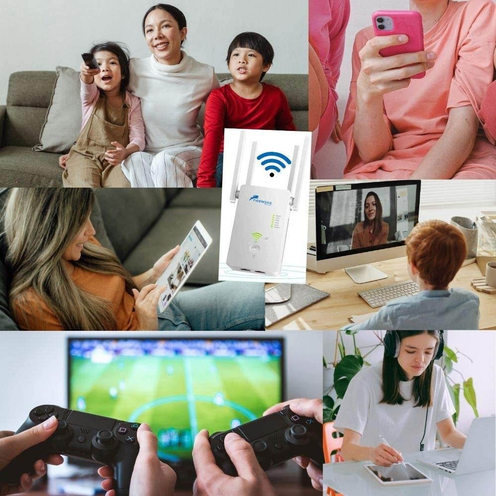 Neewsee - WiFi Extender Dual Band 2.4G & 5G Signal Booster WiFi Repeater Wireless Network up to 1200 Mbps with 4 External Advanced Antennas for Long Coverage Easy to Set-Up