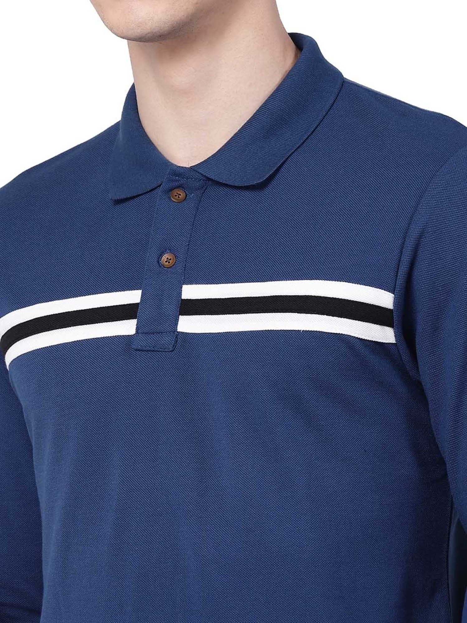 Kalt Blue Regular Fit Striped Polo T-Shirt