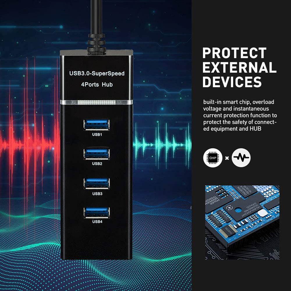 4 Ports USB 3.0 Hub Splitter - High Speed Multiport Slim USB Hub Adapter with 9.8" USB 3.0 Cable and LED Indicator Portable Mini USB Expander Hub Compatible for MacBook Air/Laptop/Ipad/PC