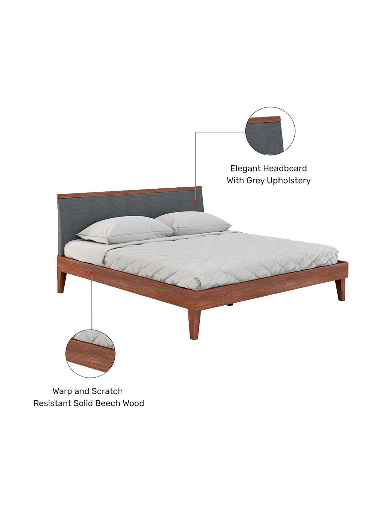 Pure Garren Solid Wood King Size Bed in Brown Finish
