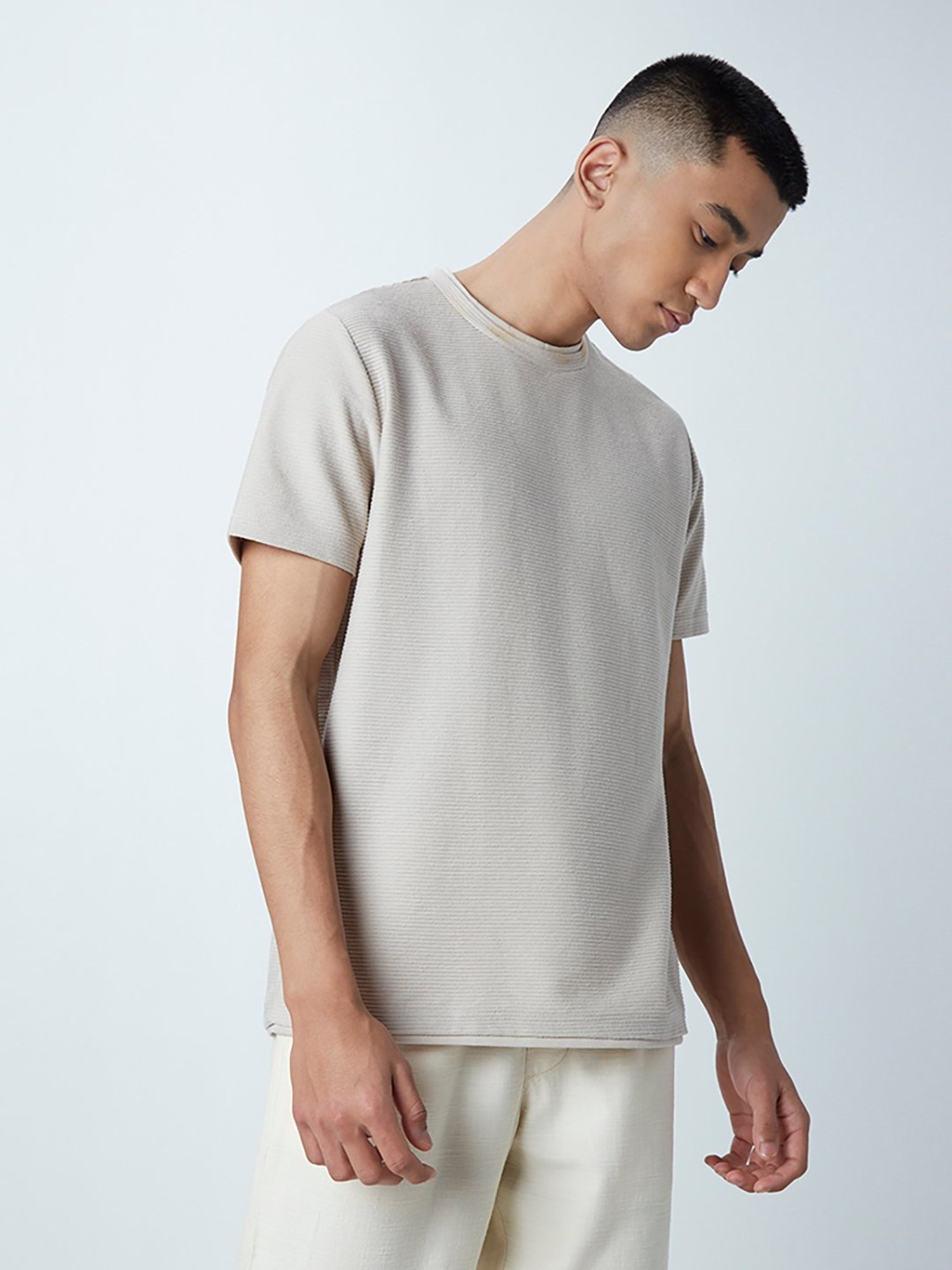 ETA by Westside Beige Self-Textured Slim-Fit T-Shirt