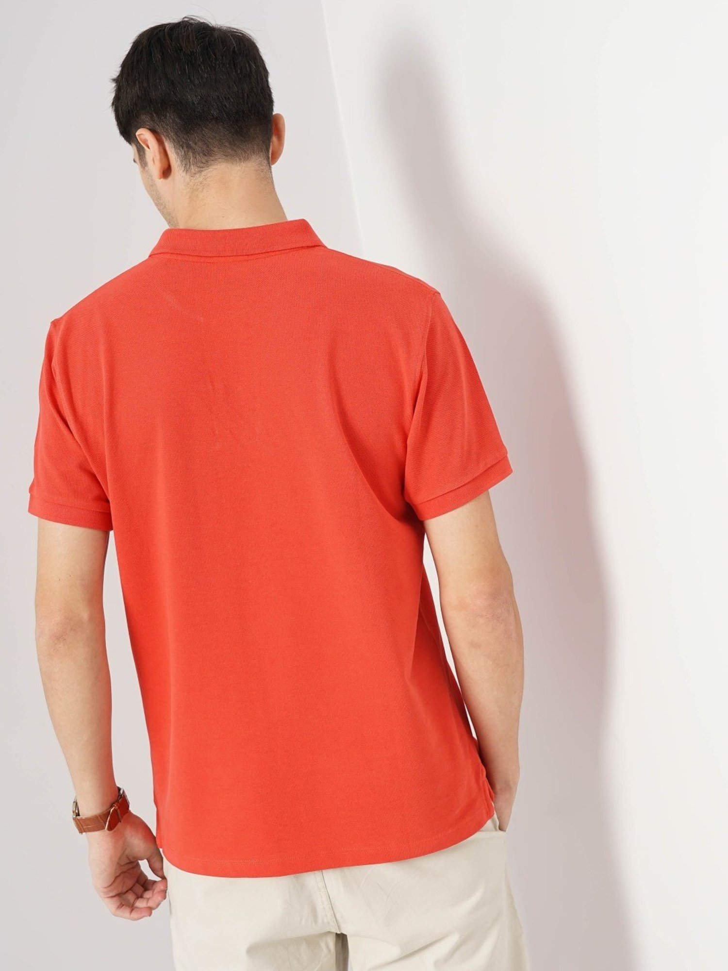 Celio Orange Cotton Regular Fit Polo T-Shirt