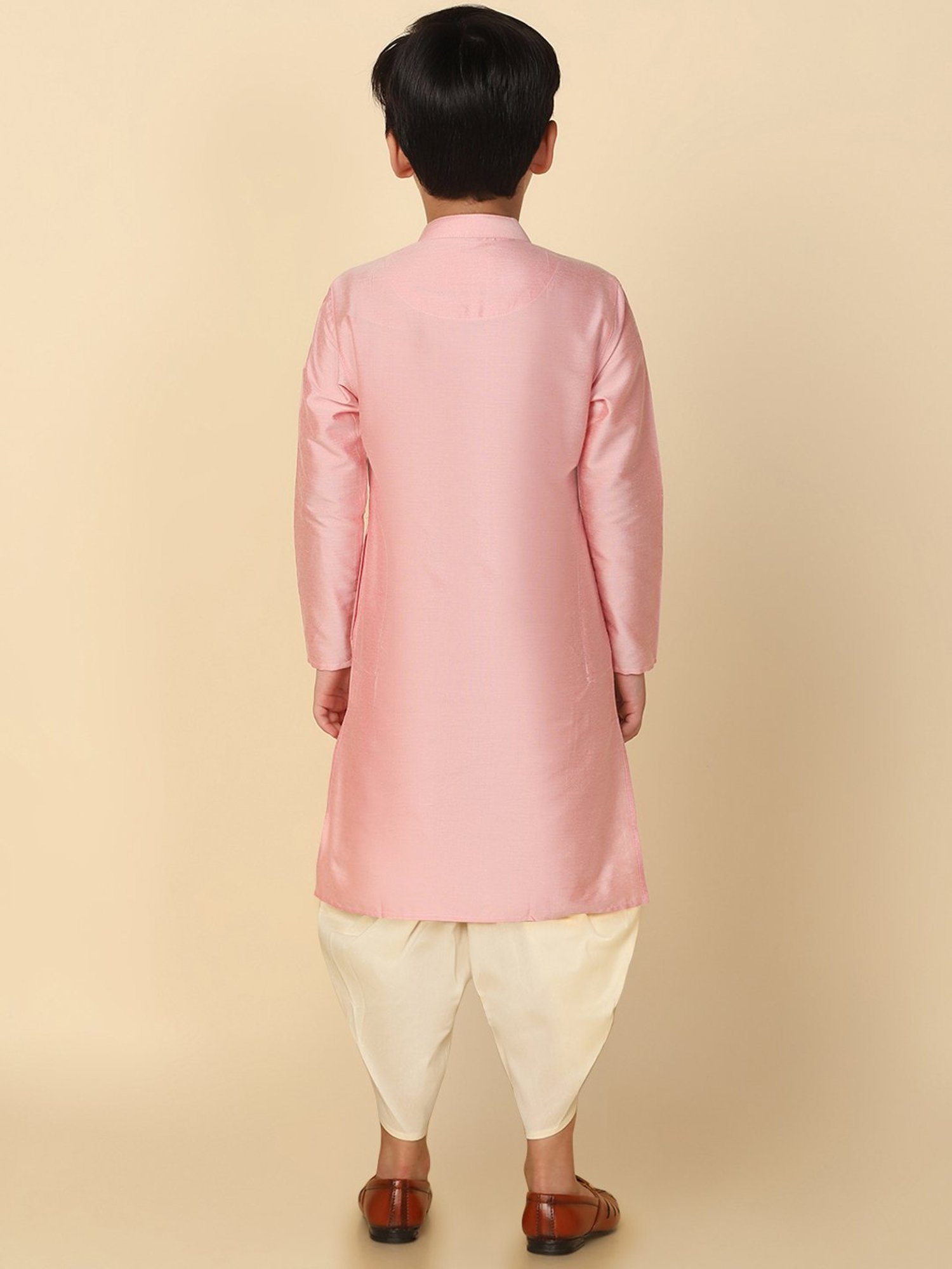 KISAH Kids Pink & Cream Solid Full Sleeves Kurta with Dhoti