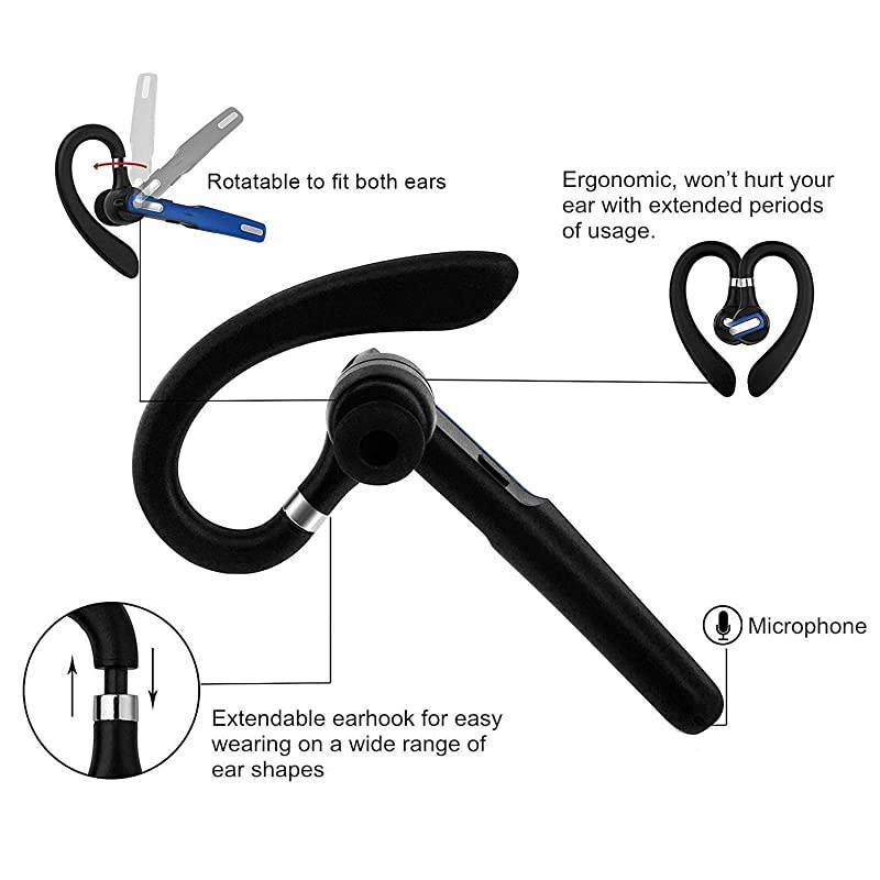 Bluetooth Headset  Wireless Bluetooth Earpiece V41 HandsFree Earphones with Stereo Noise Canceling Mic Compatible iPhone Android Cell Phones DrivingBusinessOffice Blue