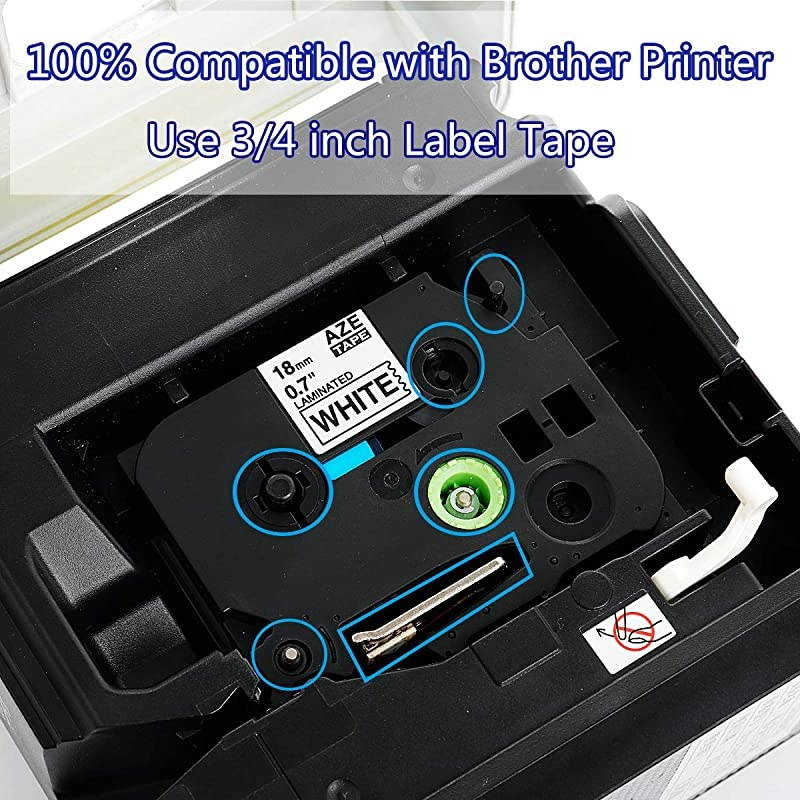 Compatible Label Tape Replacement for Brother Ptouch 18mm 0.7 Inch Tape, TZ Colored Laminated Tape (Black on White/Red/Blue/Yellow/Green) for Ptouch Label Maker D400 D600, 3/4 inch, 5 Pack