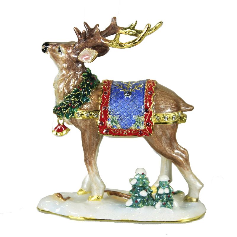 Hinged Trinket Box 3.5" Reindeer In Snow Box Christmas Magnetic  -  Decorative Figurines