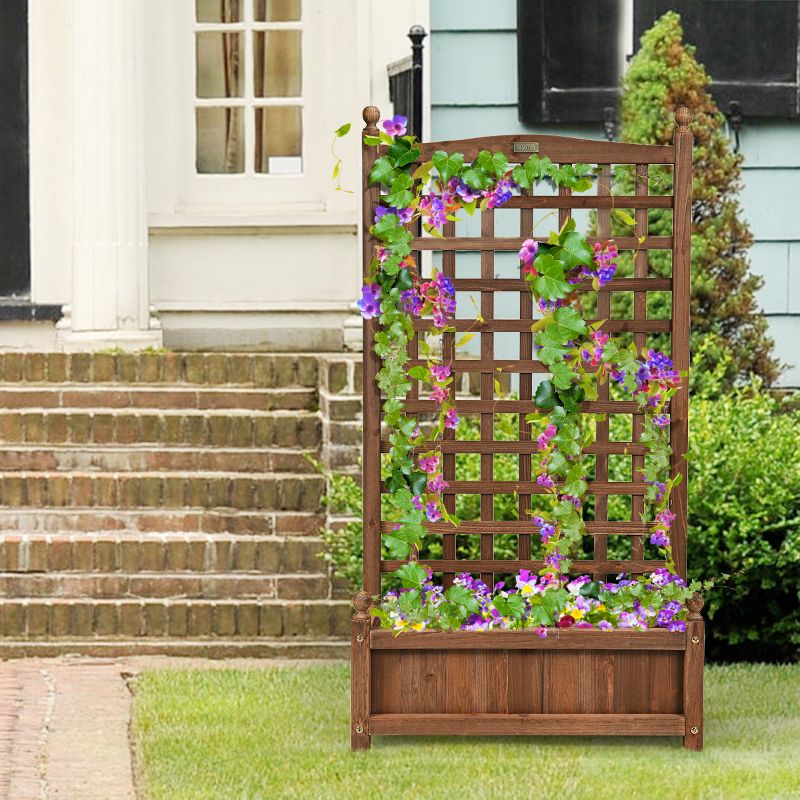 Costway Solid Wood Planter Box with Trellis Weather-Resistant Outdoor 25''x11''x48''