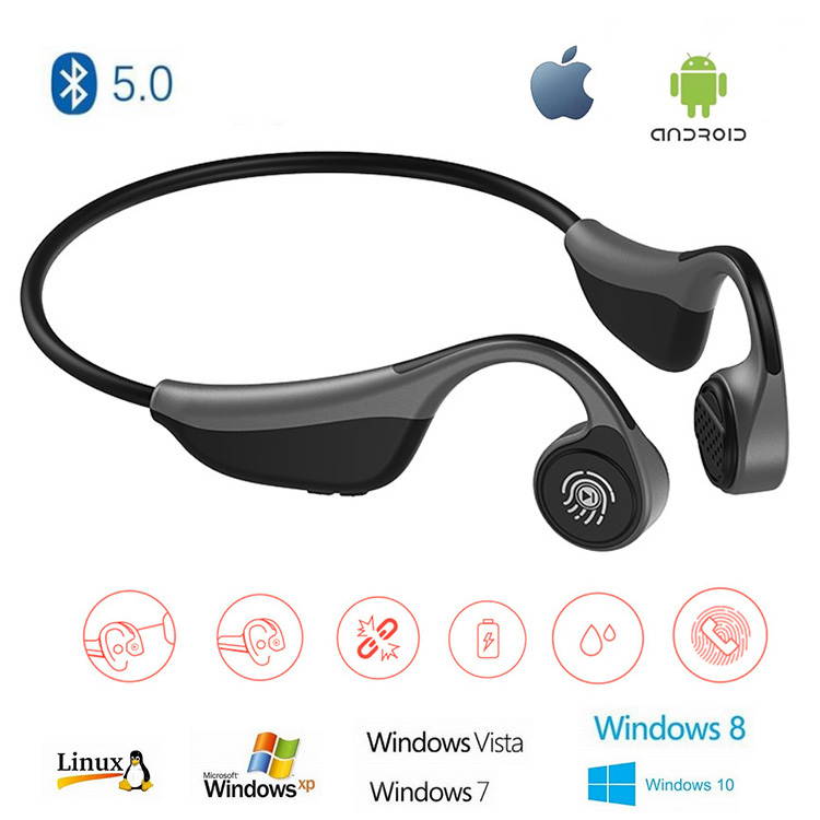 IPX5 Waterproof Bone conduction bluetooth 5.0 Stereo Headset Earphone Touch button 360 degree foldable