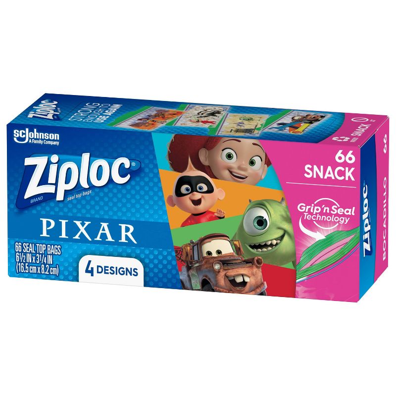 Ziploc Brand Snack Bags featuring Disney and Pixar Designs - 66ct