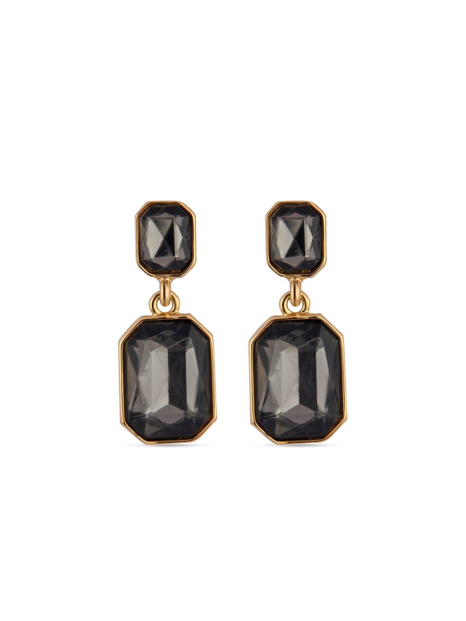 ToniQ Classic Gold-Plated Black Crystal Stone Drop Earrings