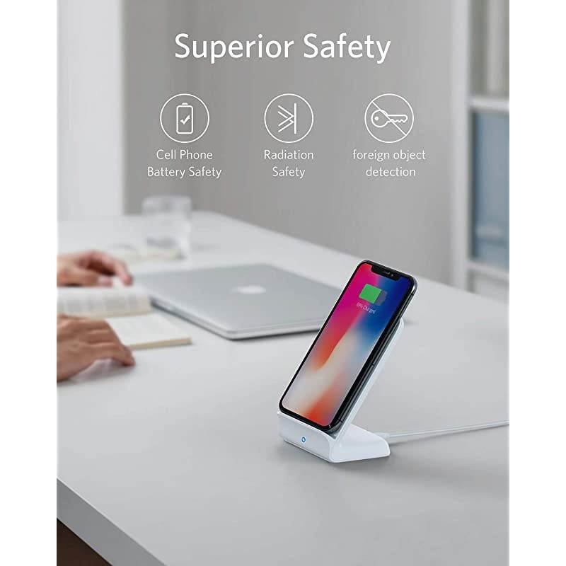 Wireless Charger PowerWave 75 Stand QiCertified Fast Charging iPhone 11 11 Pro 11 Pro Max XR Xs Max Xs X 8 8 Plus Galaxy S 20 S10 S9 S8 Note 10 Note 9 No AC Adapter White