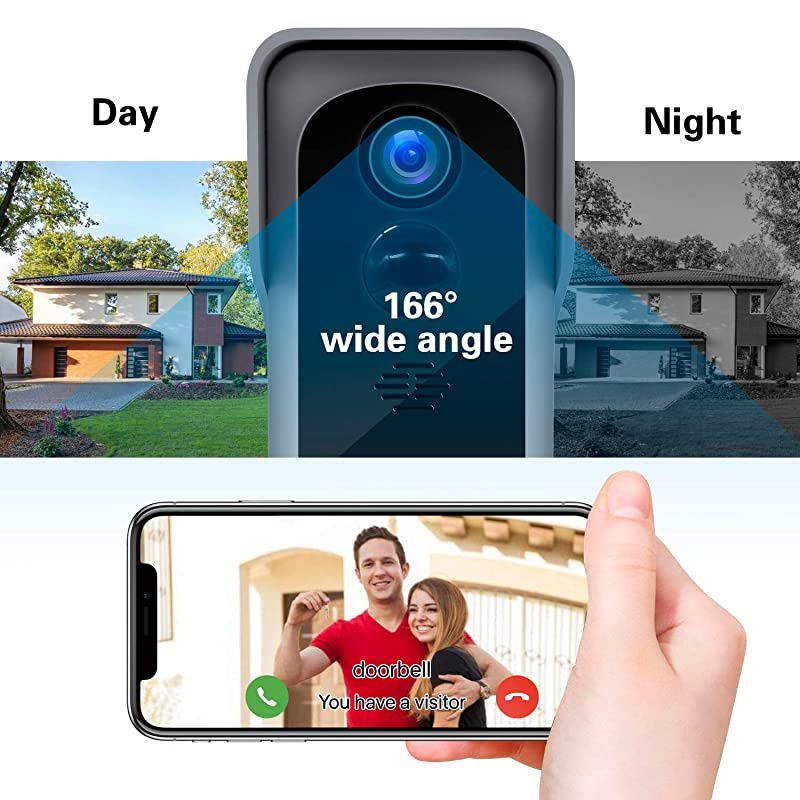 Upgrade WiFi Video Doorbell Camera 1080P Wireless Home Security Front Door Bell 32GB SD CardChime Bullet Camera Doorbell WiFi with Motion Detector Waterproof 2Way Audio166&deg; Wide Angle